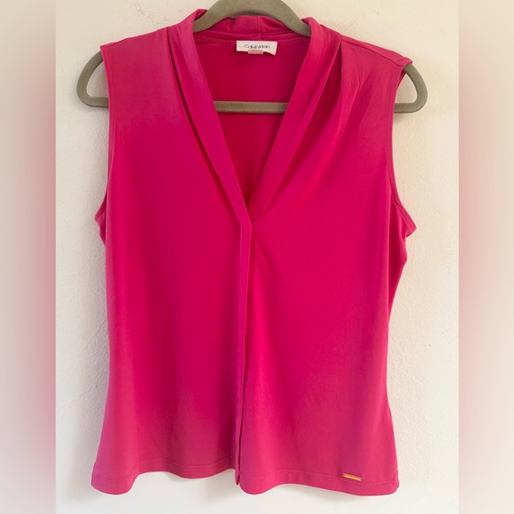 Calvin Klein hot pink sleeveless V-neck blouse size small in EUC - Picture 1 of 5